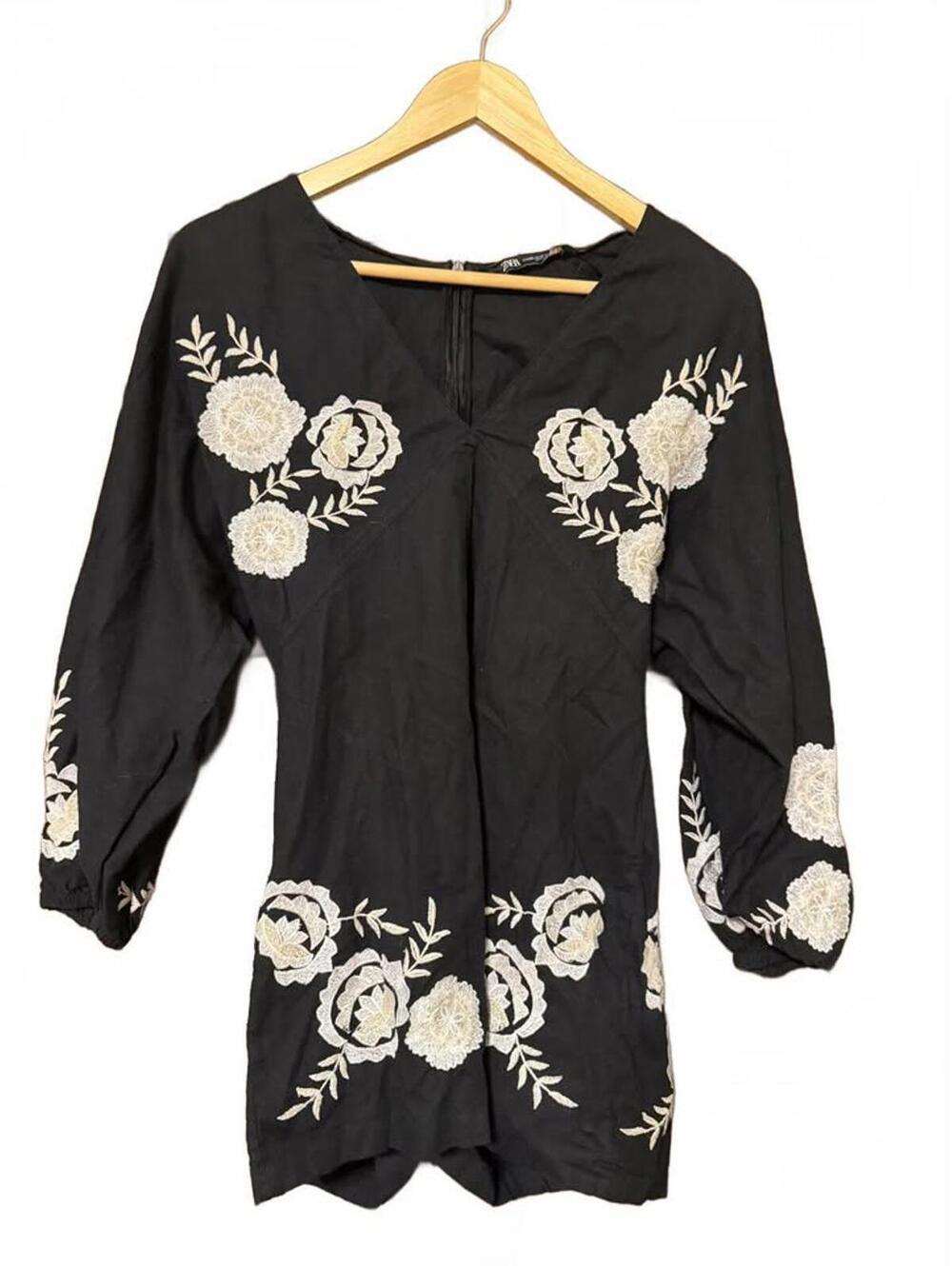ZARA BLACK EMBROROIDERED ROMPER FLORAL WHITE SIZE XS cod011